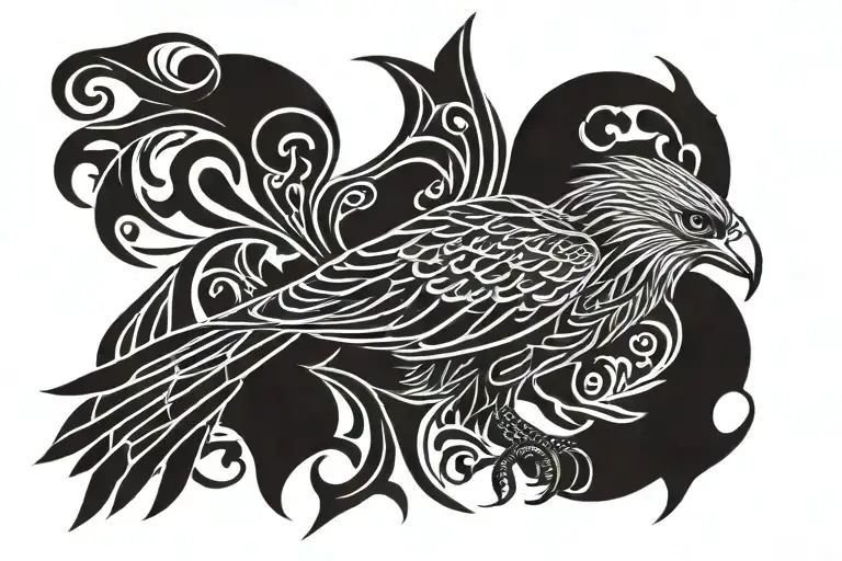 Tribal red kite head neck body shaped like shoulder tattoo design idea