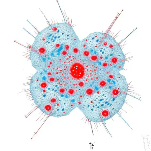 cell in anaphase showing the beginning of cell separation. cell in red, mitotic spindle in blue, chromatids in red  tattoo design idea