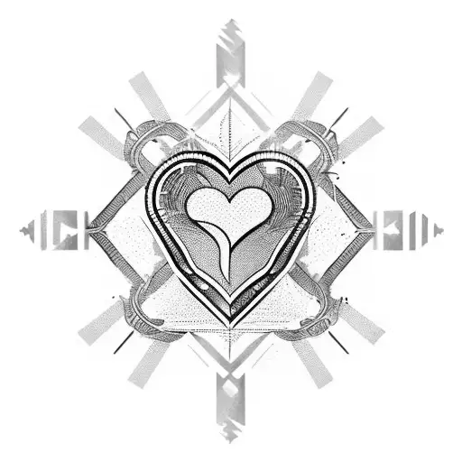 cyber siglism with heart in the center black and white tattoo design idea