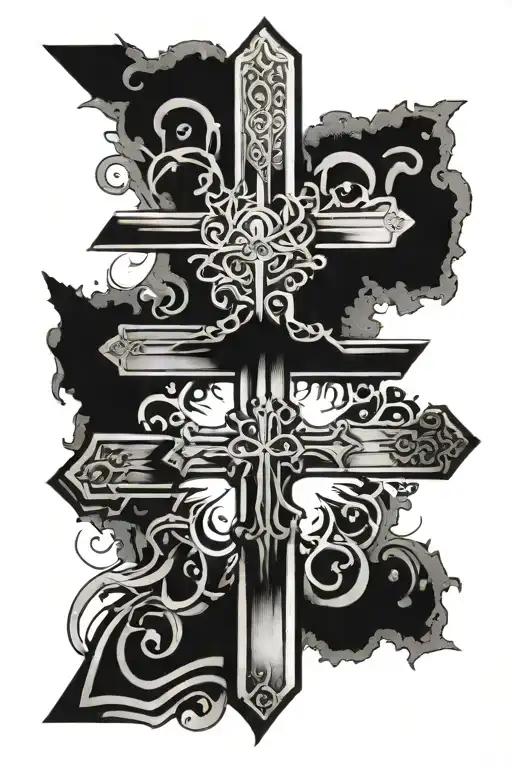 religious cross with a K in the bottom right corner tattoo design idea