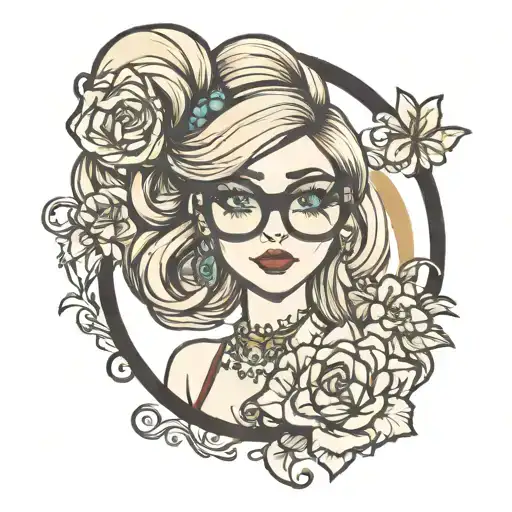 princess honey bun hair and circle glasses tattoo design idea