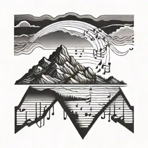 Incorporate musical notes forming a waveform pattern that resembles a mountain range, symbolizing the harmony between music and nature tattoo design idea