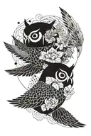 A geometric design featuring a driver's silhouette surrounded by patterns of owls, hummingbirds, and quetzals tattoo design idea