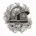 A firefighter helmet engulfed in flames coming together tattoo design idea