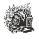 A firefighter helmet engulfed in flames coming together tattoo design idea