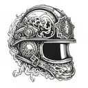 A firefighter helmet engulfed in flames coming together tattoo design idea