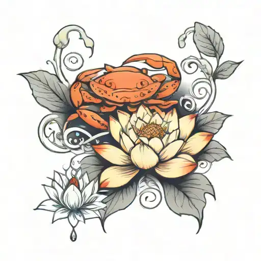 Lotus and crab  tattoo design idea