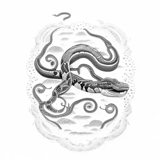 An intricate dotwork tattoo of a Pantanal landscape with a snake slithering through the wetlands tattoo design idea