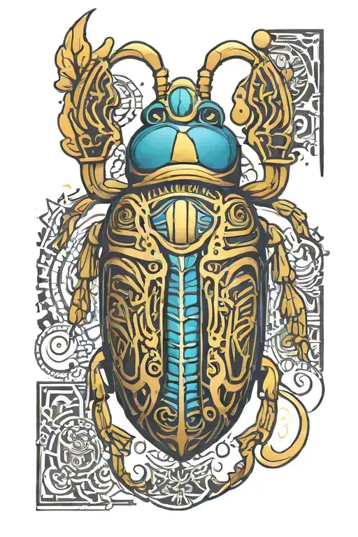golden and turquoise egyptian scarab tattoo design idea