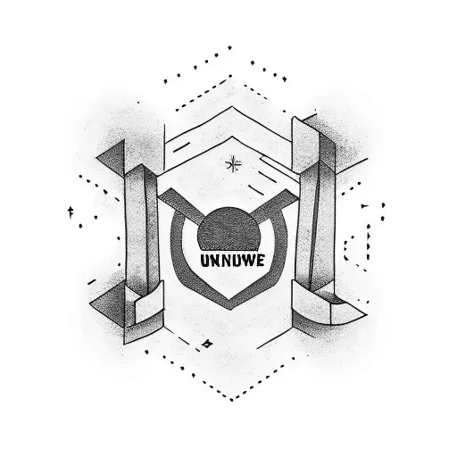 A minimalist tattoo of a corner bar sign with the words 'Embrace the Unknown' written underneath. tattoo design idea