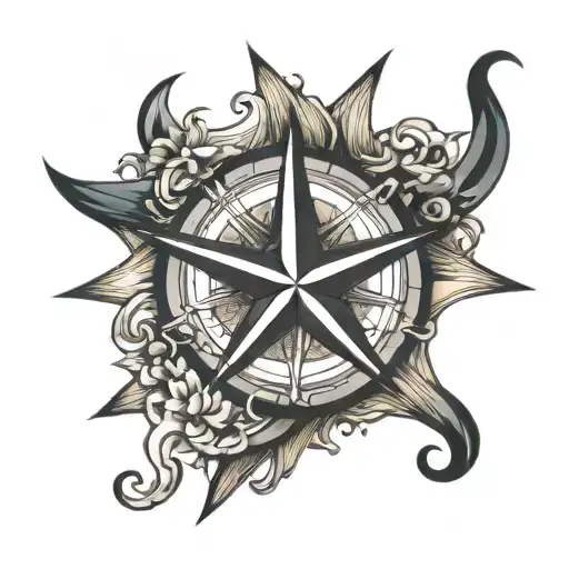 cirlce nautical star tattoo design idea