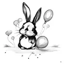 bunny with balloons spelling 'Indie' tattoo design idea