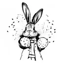 bunny with balloons spelling 'Indie' tattoo design idea
