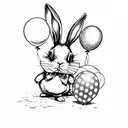 bunny with balloons spelling 'Indie' tattoo design idea