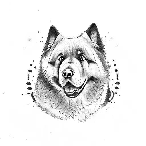 head of chowchow, golden retriever and belgian malinois altogether tattoo design idea