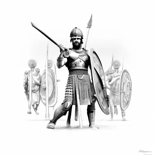 Roman architecture with a Roman gladiator in front tattoo design idea