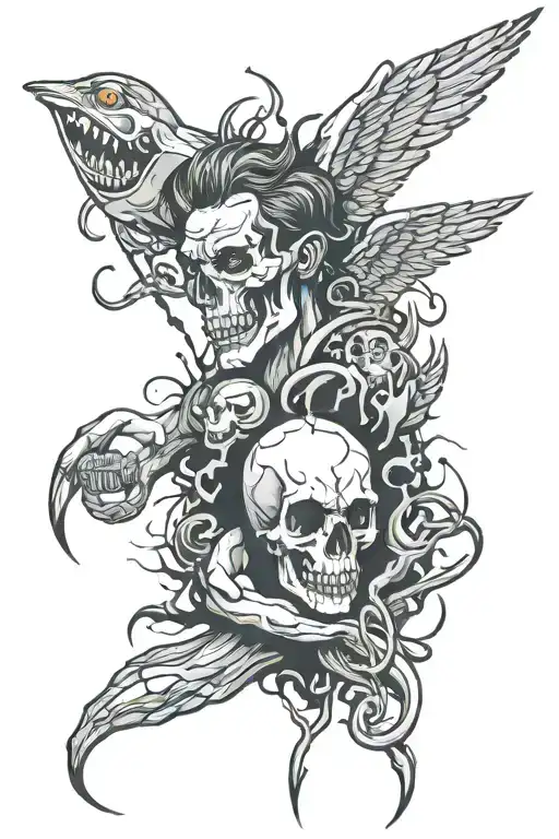tattoo combination sleeve of the survival of heart attack, depression and narcistic parents tattoo design idea
