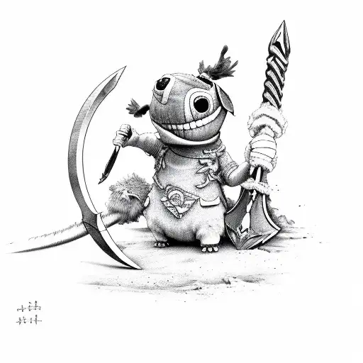 stitch and battle axe tattoo design idea