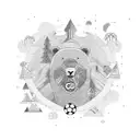 A magical soccer stadium with a bear mascot surrounded by tropical beaches tattoo design idea