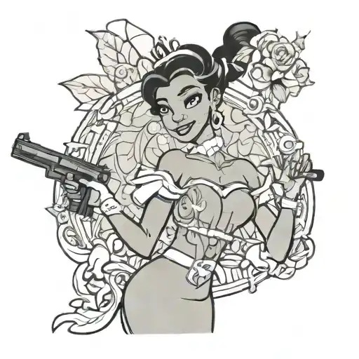 princess Tiana holding glock tattoo design idea