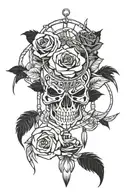 dreamcatcher with skeleton hand holding a rose intertwined tattoo design idea