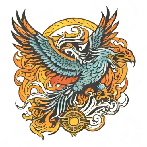 garuda and phoenix rising from flames tattoo design idea