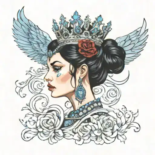 queen teuta of ilyria black hair blue eyes tattoo design idea