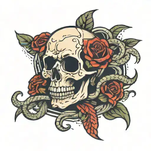 skull with a broken heart with snakes going through it  tattoo design idea