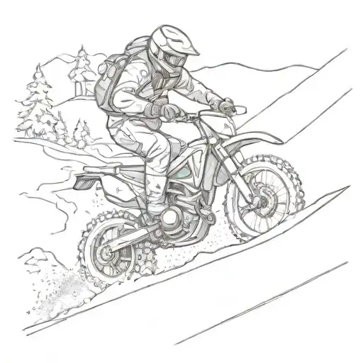 A detailed sketch of a motorcycle rider carving through fresh powder snow on a ski slope tattoo design idea