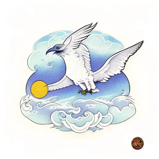 A neo traditional style art piece featuring a raven and an otter. Floating in the image gracefully in the air like yin a tattoo design idea