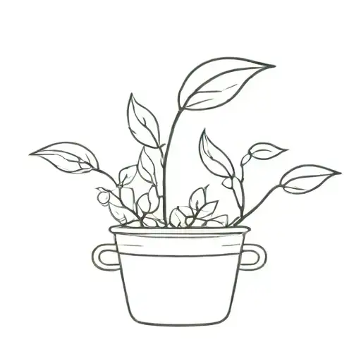 a little leaf plant in a pot with two human  ears to the side tattoo design idea