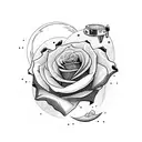 a rose that has a moon on its stem, a pizza with Coca-Cola and a joystick tattoo design idea