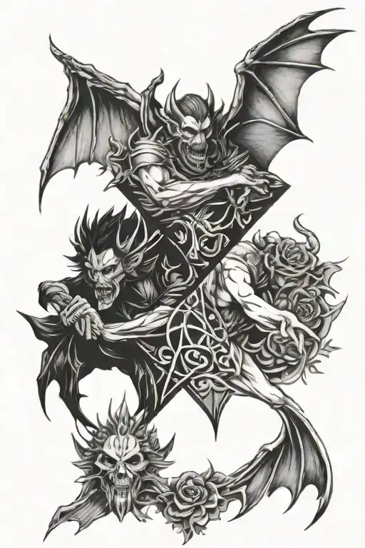 Angle vs Demon split personality disorder tattoo design idea