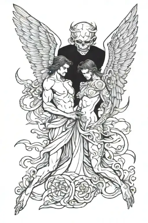 Angel vs Demon split personality disorder tattoo design idea