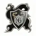 a shield with wells fargo in a signature, with i snake biting it's tall and the number six in Roman number and a star ar tattoo design idea