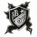 a shield with wells fargo in a signature, with i snake biting it's tall and the number six in Roman number and a star ar tattoo design idea