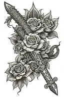 Dagger with a snake and a phoenix and flowers tattoo design idea