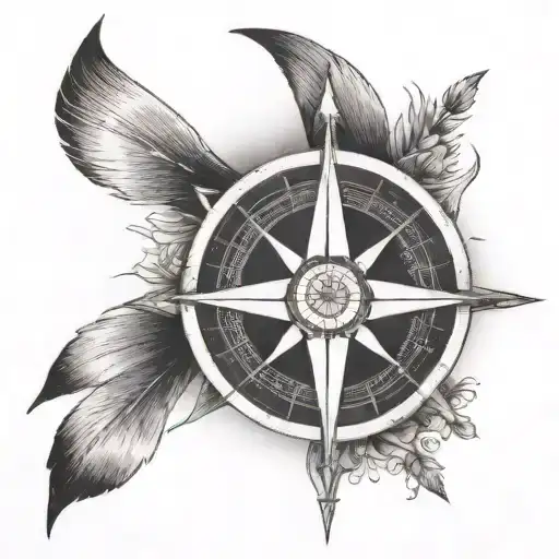 A black-grey tattoo of a compass rose with the cardinal directions replaced with jiu jitsu belt colors tattoo design idea