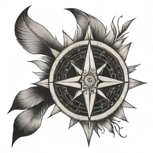 A black-grey tattoo of a compass rose with the cardinal directions replaced with jiu jitsu belt colors tattoo design idea