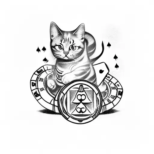 A tattoo of a lucky cat holding a poker chip tattoo design idea