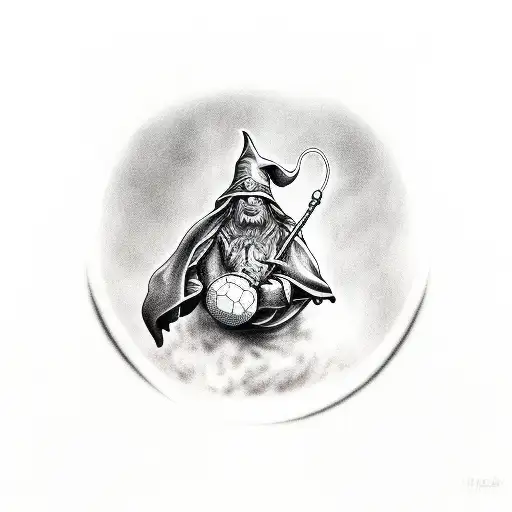wizard with ball and book in hands tattoo design idea