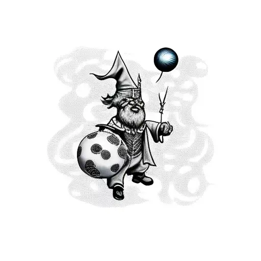 powered wizard with ball and book in hands tattoo design idea