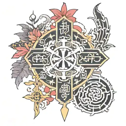tomoe sybols and crosses japanese  tattoo design idea