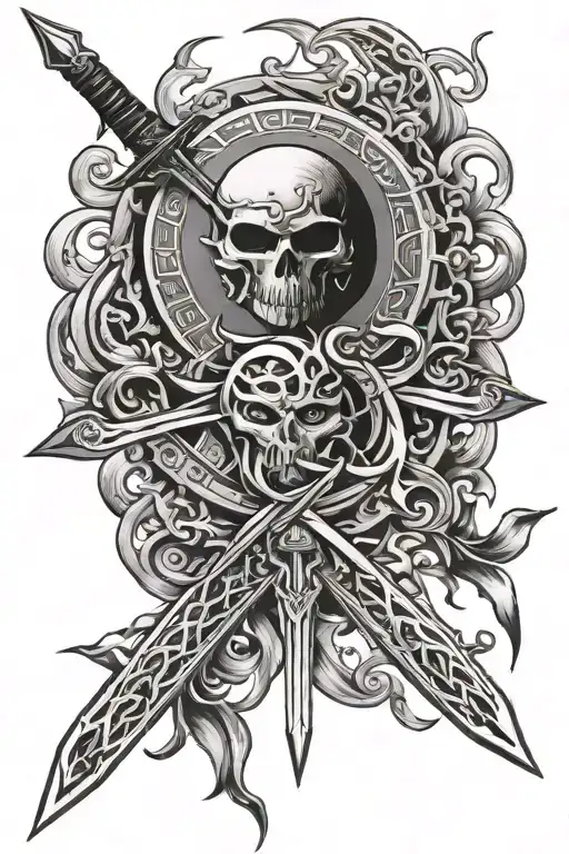 Two swords moon and sun  tattoo design idea