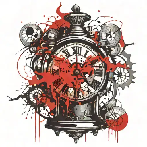 An hourglass in which time flows from a whole clock into an old cracked clock. They are held by hands, the hand of a you tattoo design idea
