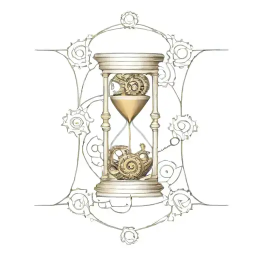 An hourglass filled with intricate gears and cogs, symbolizing the passage of time in a steampunk style tattoo design idea