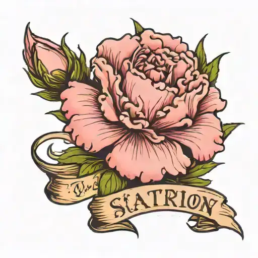 pink carnation, inscription think scattering tattoo design idea