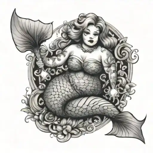 Mermaid bbw chubby face full body  tattoo design idea