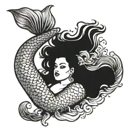 Mermaid bbw chubby face full body  tattoo design idea