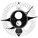 Astronaut falling in space with sun formed as a clock tattoo design idea
